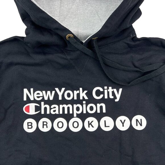 New Champion Men Black Hoodie Logo Printed Long Sleeve Pocket Pullover US M - Picture 6 of 9